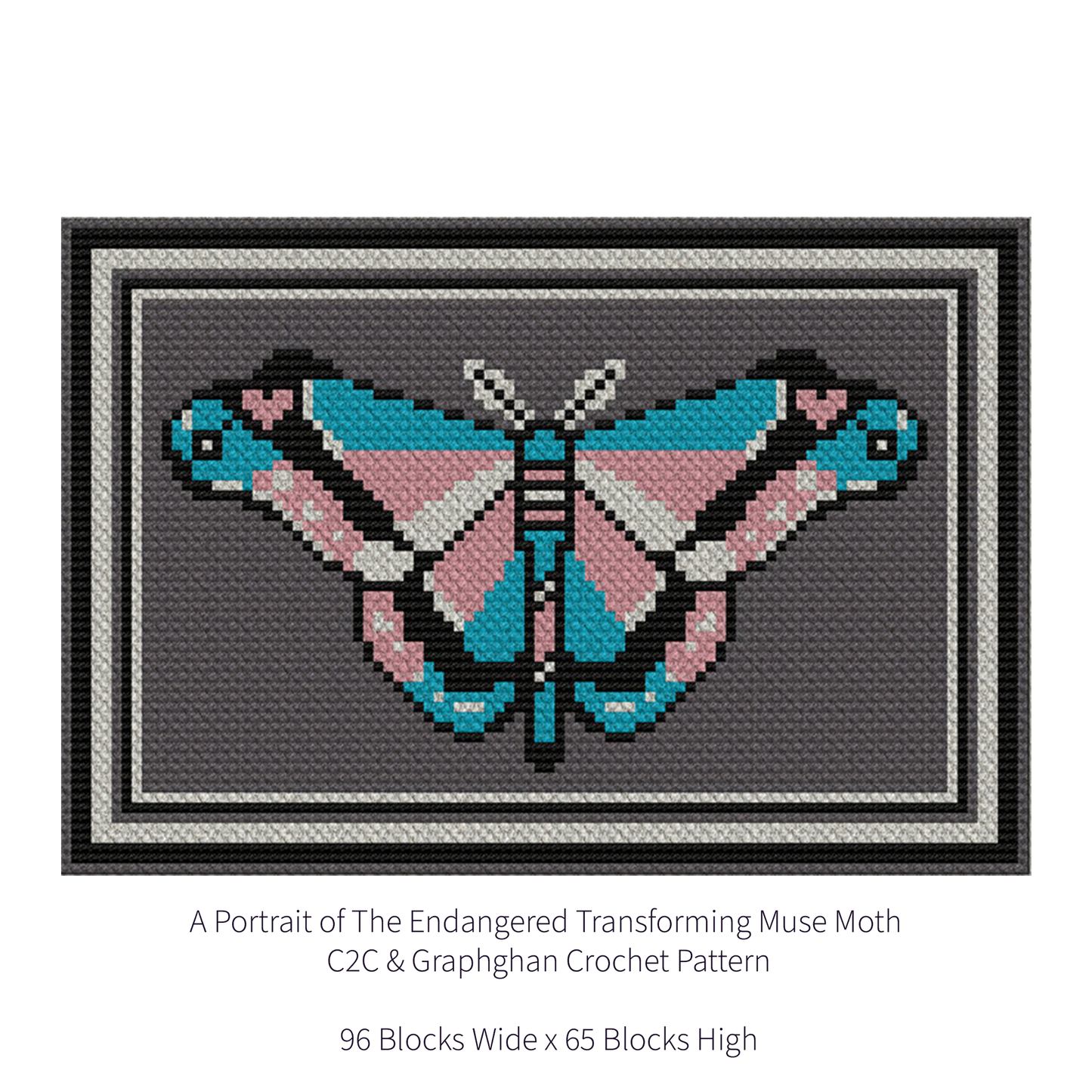 A Portrait of The Endangered Transforming Muse Moth C2C & Graphghan Crochet Afghan Pattern